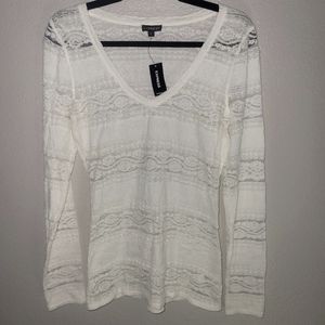 Express Long-Sleeved, Off-White Lace Long-Line Top, Size Small NWT